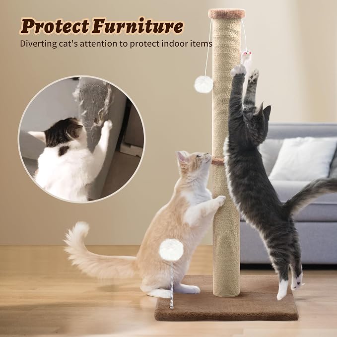 36'' Tall Cat Scratching Post, Large Sisal Scratch Post for Indoor Cats, Sturdy Cat Scratcher Tower, Vertical Cat Scratch Pole, Modern Cat Furniture for Kittens & Adult Cats (Brown)