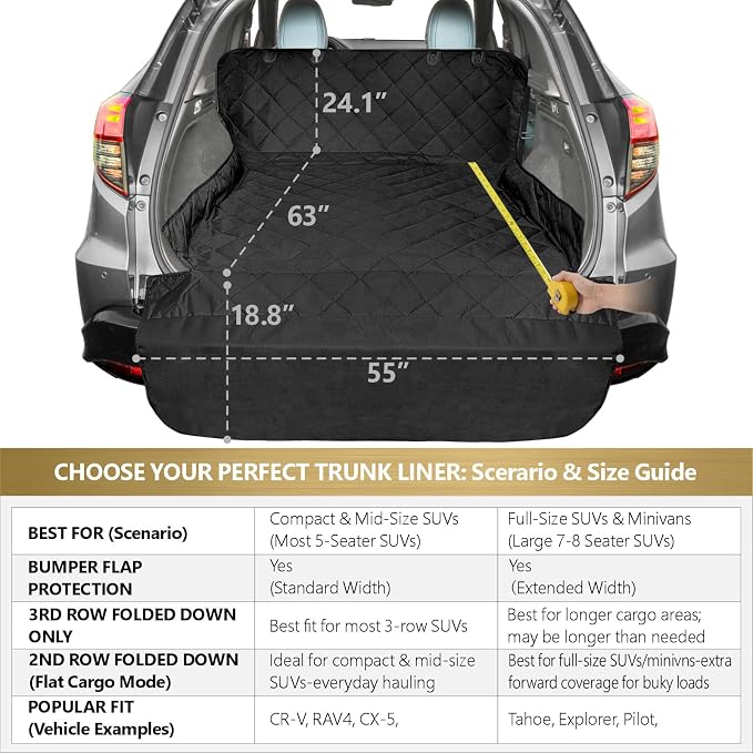 F-color SUV Cargo Liner for Dogs - Heavy Duty Cargo Cover for Mid-Size SUVs | Water Resistant, Bumper Flap, Non-Slip Mat, Car Trunk Dog Car Seat Cover Prevents Scratches Pet Hair Mud Dirt for Sedans Vans