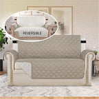 H.VERSAILTEX Reversible Couch Cover for 2 Cushion Couch Water Resistant Loveseat Couch Cover Washable Furniture Cover with Non-Slip Elastic Strap for Dogs, Pets, Kids(Oversized Loveseat, Khaki/Beige)