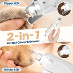 Dog Nail Clippers with Light and Dog Nail Grinder Quiet, Dog Nail Trimmers | 2-in-1 Dog Nail Grinder with Guard,Cat Nail Clipper Trimmer,Silent Professional Pet Nail File Grooming Tool