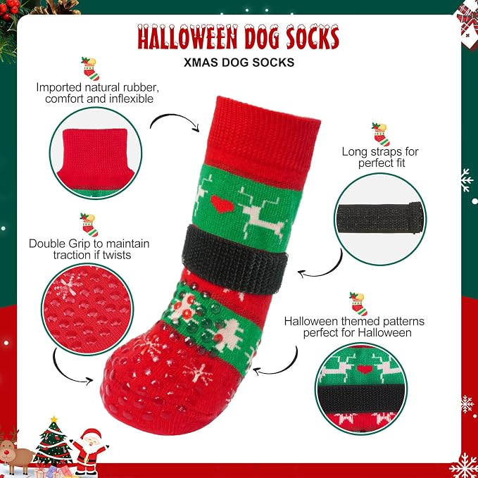BEAUTYZOO Dog Socks to Prevent Licking Paws for Hardwood Floors Anti Slip, Dog Shoes Booties for Hot/Cold Pavement,Grippy Boots & Paw Protectors Traction Control for Small Medium Large Senior Dogs