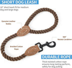 Mile High Life Dog Leash Braided Cotton Rope with Leather-Reinforced Ends | Rust-proof 360° swivel clasp, Heavy-duty for medium/large dogs. Great for weddings, daily walks (18IN, 1/2", Dark Brown)