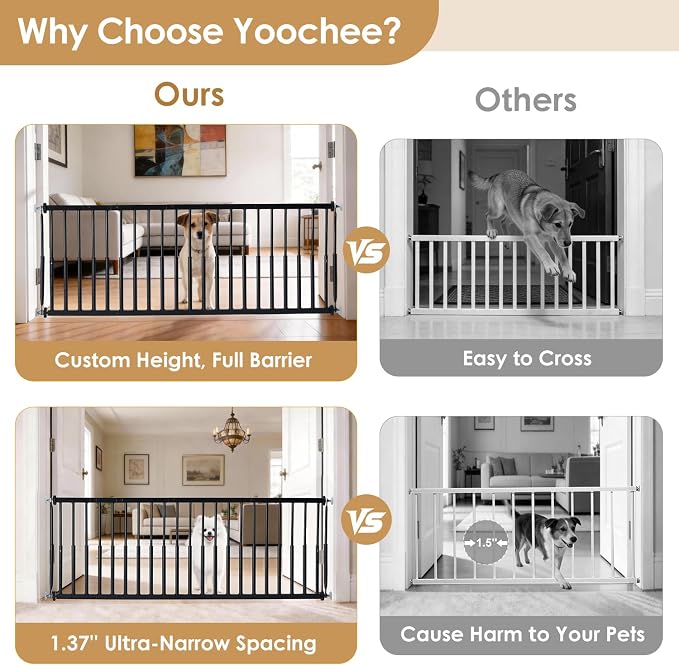 10''-15.8'' Height Adjustable Dog Gate, Extra Wide 18.1"-53" All Metal Short Dog Gate to Step Over, Pressure Mount Small Pet Puppy Gate for Stairs & Doorways(Black)