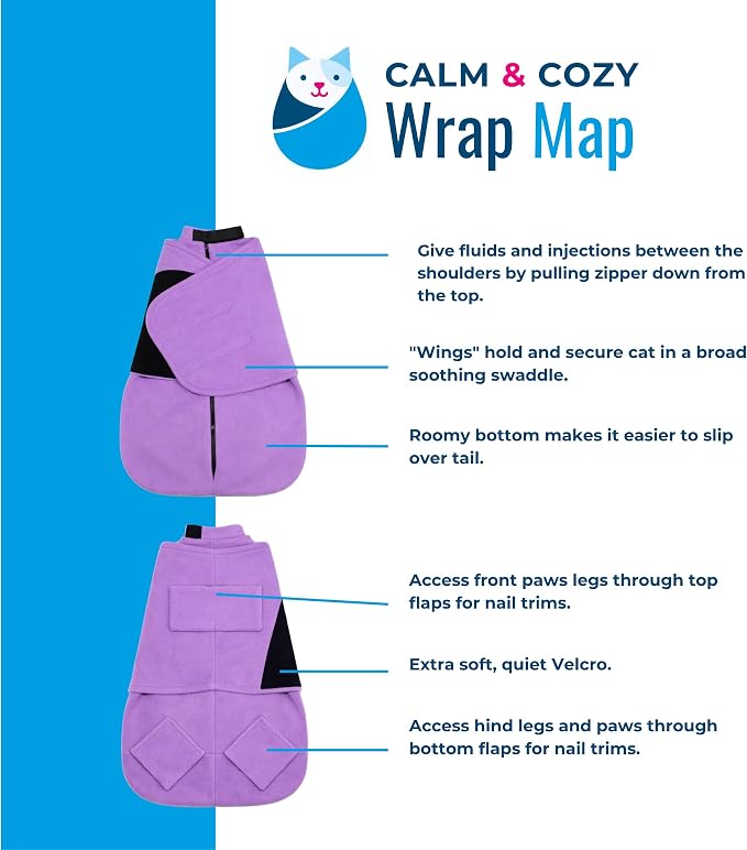 Calm & Cozy® Cat Swaddle Wrap for Anxiety & Handling (Lavender, Medium) | Patented Access Points, Nail Trimming, Grooming, Medication, Vet Visits