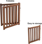 LZRS Wooden Free Standing Dog Gate 40" W x 24" H, Foldable Solid Hardwood Pet Safety Fence for House Doorways, Stairs, Hallways, Step-Over Pet Barrier, No Drill Easy Setup, Brown Oak