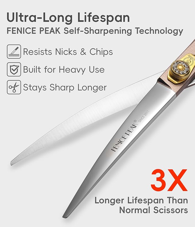 Professional Curved Dog Grooming Scissors 7.5'' Rose Gold 440C Stainless Steel Pet Cutting Shears Safety Trimming Shearing for Dogs Cats