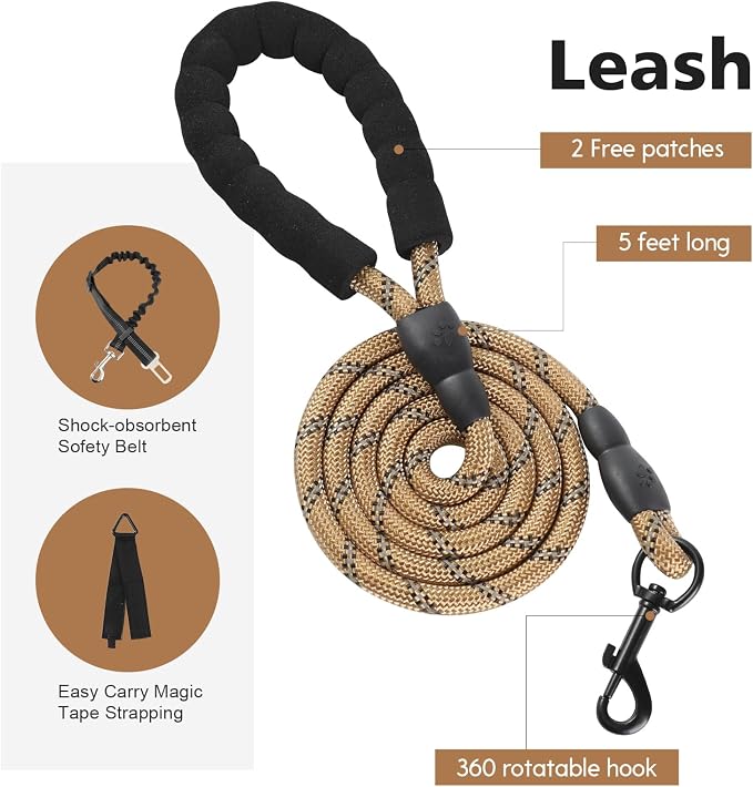 No Pull Tactical Dog Harness for Large Dogs, Service Dog Vest, L,Brown | Tactical Dog Vest Harness and Leash Set, Adjustable Military Service Dog Harness with Handle for Medium Large Dogs