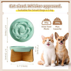 Elevated Ceramic Slow Feeder Cat Bowl, 6.3'' Wide Whisker Friendly | Slow Eating 5x, Anti Vomit Shallow Slow Eating Cat Dish, 3.7" H Raised Cat Puzzle Feeder for Dry and Wet Food, 6.3" X 1.2"