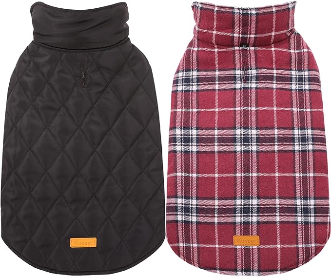 Kuoser Warm Dog Coat, Waterproof Dog Jacket for Extra Large Dogs, Red 2XL | Adjustable Durable XXL Doggie Winter Coat Reversible Puppy Cold Weather Apparel from Small to Large Breed
