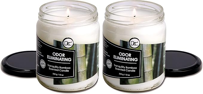 Bamboo Two Pack Odor Eliminating Highly Fragranced Candles - Eliminates 95% of Pet, Smoke, Food, and Other Smells Quickly - Up to 80 Hour Burn time - 12 Ounce Premium Soy Blend