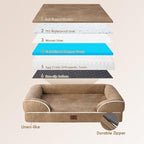 EHEYCIGA Orthopedic Dog Beds for Large Dogs, Waterproof Memory Foam Large Pet Bed with Sides, Non-Slip Bottom and Egg-Crate Foam Dog Couch Bed with Washable Removable Cover, Camel