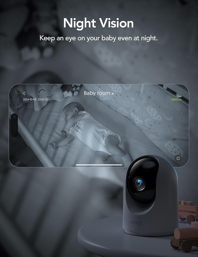 GNCC 2K Cameras for Home Security-Indoor Pan/Tilt Cameras for Baby Monitor, 2Pack