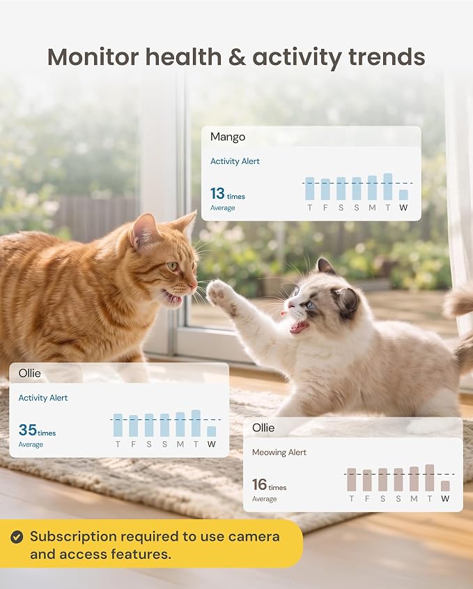 Furbo 360° Cat Camera [Paid Plan Required to Activate] | Stay connected with AI Cat & Home Safety Alerts, Auto-Tracking, Video History & 2-Way Audio. Paid Plan Required (3mo min)