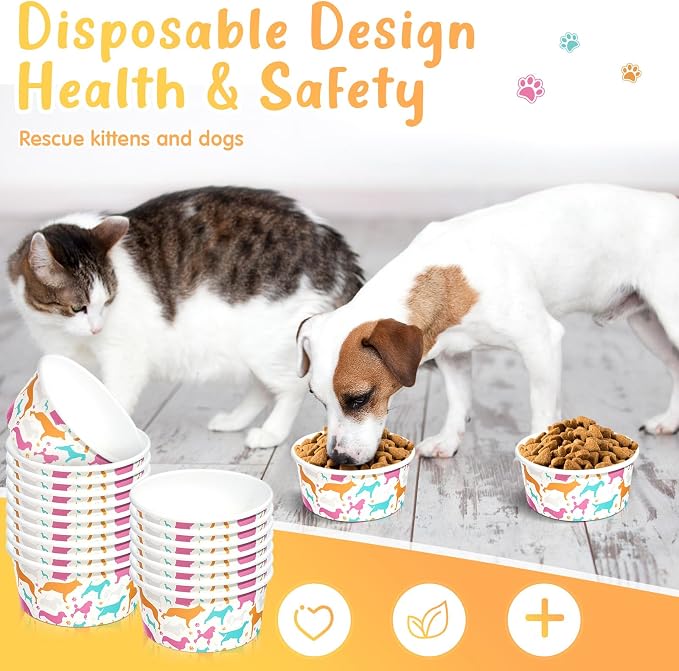 100 Pcs Disposable Dog Bowls 1.5 Cups Pets Disposable Feeding Bowls for Dogs and Cats Pets Paper Travel Cups for Small Medium Dogs Cats Puppy Kitten Dry or Wet Serving Food Water (Classic)
