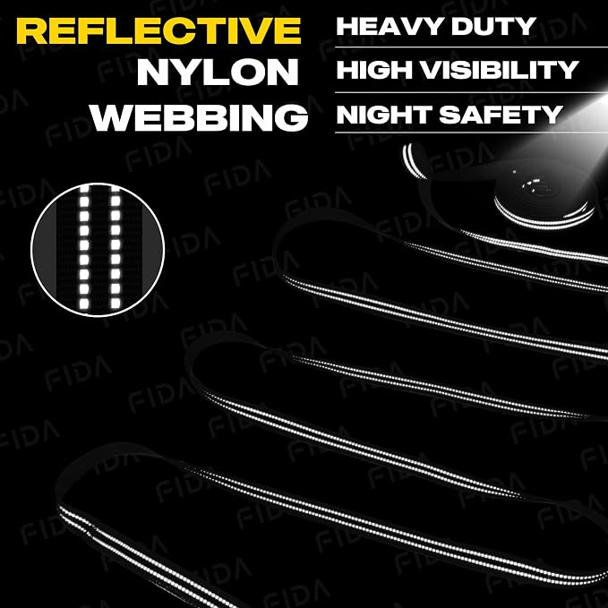 Fida Obedience Recall Training Agility Lead, 50FT Long Dog Leash, Black | 33FT & 50FT, Traffic Handle, Soft Padded, Reflective for Night Safety, Durable Nylon Dog leash for Small Medium Large Breeds