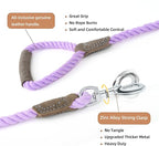 Mile High Life Dog Leash Braided Cotton Rope w/Leather-Wrapped Ends/Handle | Rust-proof 360° swivel clasp, Heavy-duty for medium/large breeds. Great for weddings, daily walks (4 FT, 1/2", Purple)