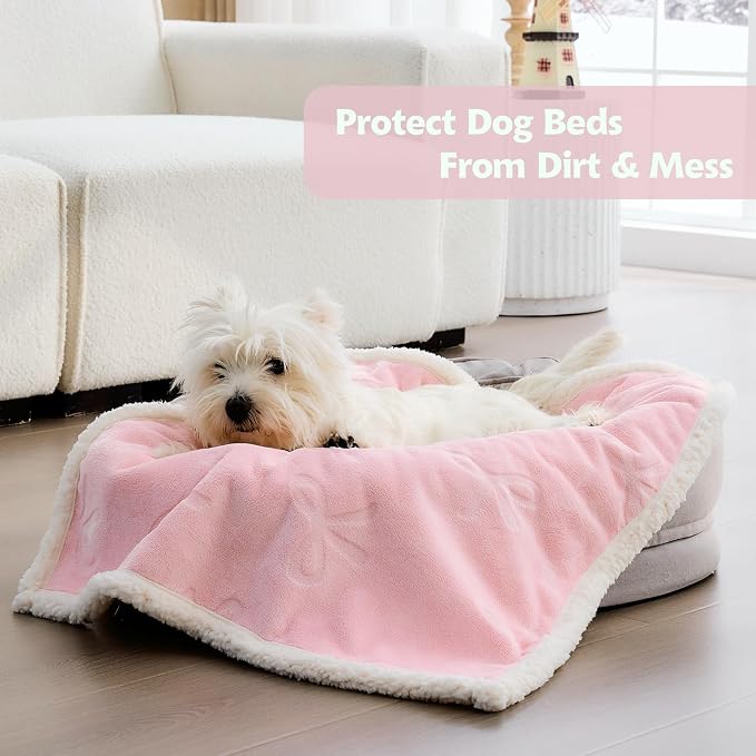 1 Pack 3 Dog Blankets for Small Dogs - 3 pcs Waterproof Dog Blanket Washable - Soft Sherpa Fleece Puppy Blanket for Kitten Doggy, Warm Cat Blankets for Indoor Cats, 16"X23", Pink Bows