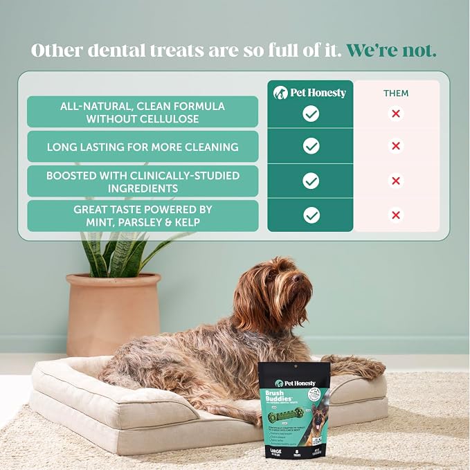 Brush Buddies Long Lasting Dog Dental Chews - All Natural Dental Sticks for Teeth Cleaning Plaque Off + Tartar Remover for Dogs - Dog Dental Treats + Breath Freshener - Large Sized Dogs (8 Count)