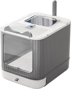 Covered Cat Litter Box with Lid for Kitten to Medium, Grey-White | LCZLBRRD, Covered Enclosure, Anti-Splashing, Easy to Clean and Assemble, 3 Modes For Kitten to Medium, Odor-Free