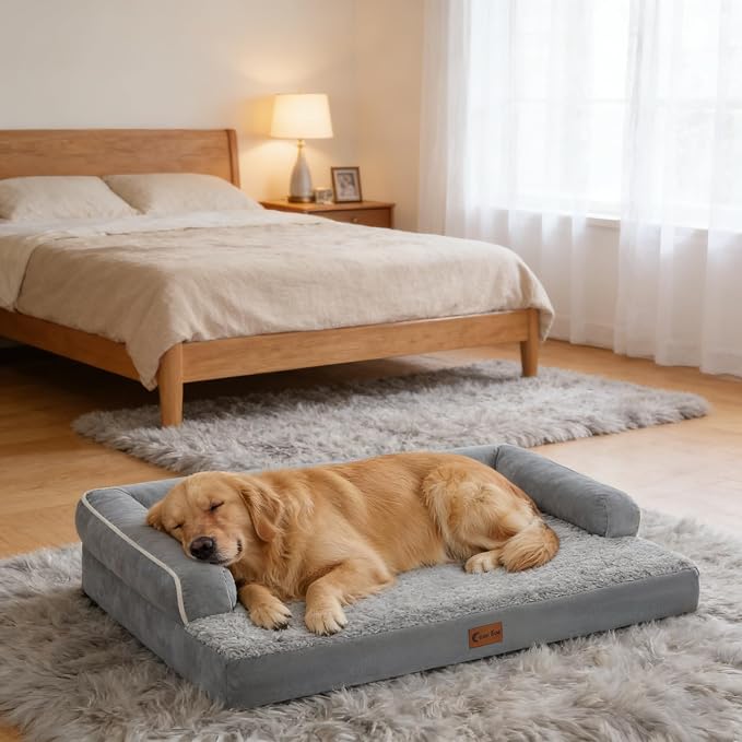 Waterproof Orthopedic Dog Bed for Medium Dogs, 35x22in, Grey | Orthopedic Foam Relieves Joint Pressure, Bolsters Supports Head And Neck, Washable Cover, Non-Slip Bottom
