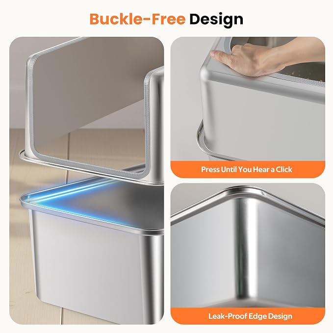Stainless Steel Litter Box with Metal Lid and Scoop - Enclosed Metal Litter Box for Large Cats, Rust-Resistant, Odor-Control, Easy to Clean, Durable & Long-Lasting with Round Edge (XXL-)