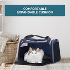 PETSFIT Pet Carrier, Blue, Small and Medium Cats, Puppies Up to 12 Lbs | Dog Carrier, Airline Approved, Collapsible Soft Sided, TSA Approved, Cat Travel Carrier