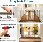Cumbor 30.4-56.8" Extra Wide Baby Gate, Auto Close Dual Lock Dog Gate Brown | Easy Install Pressure Mounted Pet Gate for Doorways & Wide Openings, Easy Walk Thru Safety Proofing for Babies & Large Dogs