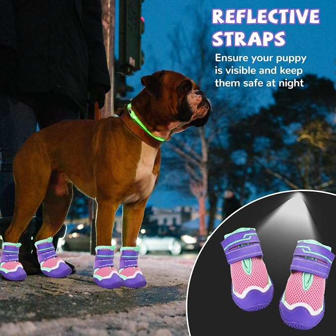 Dog Shoes for Large Small Medium Dogs, Dog Boots for Winter Snow Days, Breathable Dog Booties & Paw Protectors, Anti-Slip Puppy Shoe for Outdoor Hot/Cold Pavement Hiking Hardwood Floors Size 4