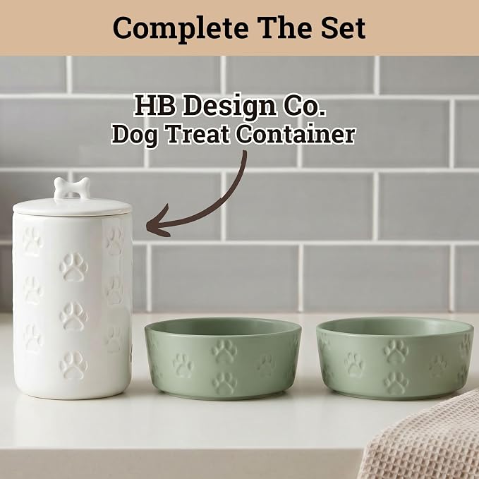 Ceramic Dog Bowl Set of 2 w/ Anti-Skid Base 6.5"W x 2.5"H, 3.8 Cup Capacity | Thick Ceramic, Dishwasher Safe, Anti-Skid Rubber Base, 3.8 Cups per Bowl, Ceramic Food & Water Bowls Set of 2 for Medium Dogs