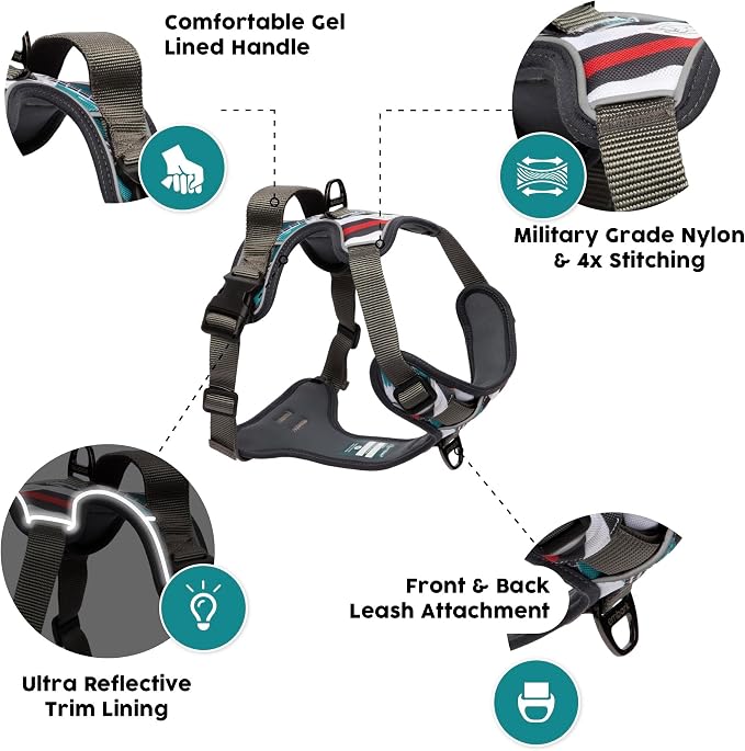 Embark Adventure Small Dog Harness – No-Pull, Reflective Trim, Military-Grade Nylon, Front Clip with Gel-Lined Handle