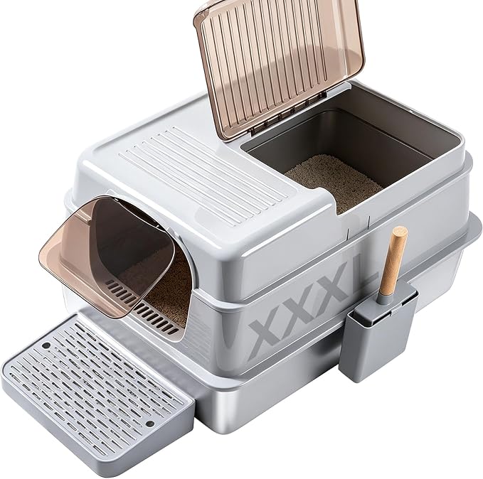 XXXL Stainless Steel Litter Box for Big Cats, Jumbo Metal Litter Box | 14" High Sides, Adult Cats，Multiple Cats,Extra Large Cat Litter box With Lid/Cover, Never Absorbs Odors, 28"x20"x14"