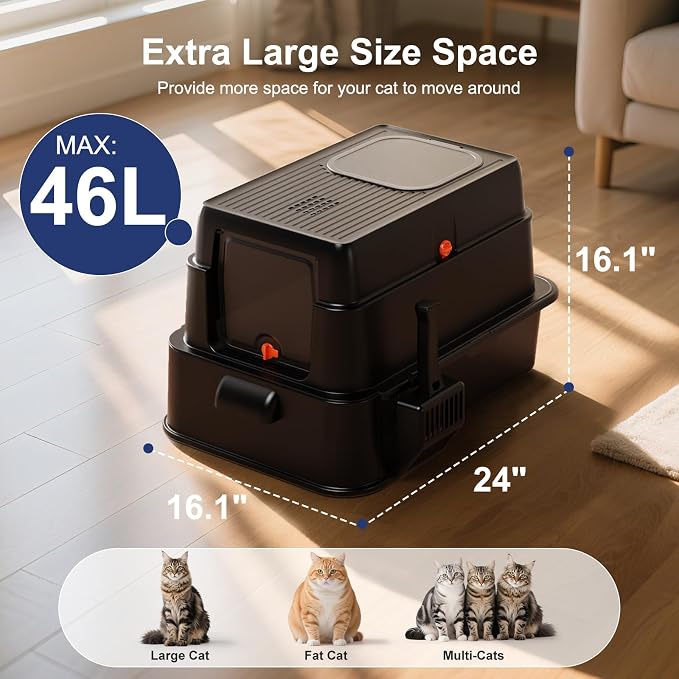 FURTIME Stainless Steel Litter Box with Lid, XL Extra Large Cat Litter Box | Enclosed Drawer Metal Litter Boxs with High Sided, Include Scoop & Mat, Front & Top Entry, Odor Free, Non-Stick