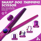 JASON Dog Grooming Scissors Set - Professional 6 in 1 Purple Shears Kit | 6.5" Thinning, 7" Straight, 7" Up-Curved, 7" Down-curved Scissors and Comb for Cat Pet with Adjustable Screw, Gift