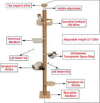 Floor to Ceiling Cat Tree Height (50-120.5in) Adjustable Cat Tower 5 Tier Hemp Scratching Post High Cat Tree Sturdy Activity Tree Indoor Outdoor Cat Scratching Post Activity Center