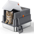 FURTIME Small Enclosed Stainless Steel Litter Box with Lid for Kitty | Metal Cat Litter Box for Small Cats, Kitten Cat Box with High Sided Enclosure & Scoop, Odor Free, Anti-Leakage, Grey