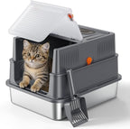 FURTIME Small Enclosed Stainless Steel Litter Box with Lid for Kitty | Metal Cat Litter Box for Small Cats, Kitten Cat Box with High Sided Enclosure & Scoop, Odor Free, Anti-Leakage, Grey