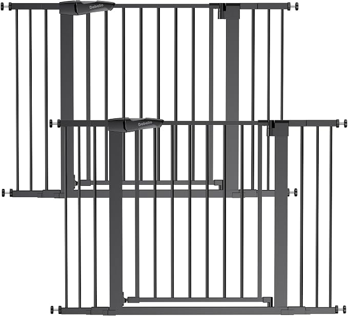 Babelio Pressure Mounted Baby Gate for Stairs, 29-48" Wide Dog Gate,2 Pack | Triple-lock System; Pressure/Wall Mount; Auto-close; 200N Impact Tested; Easy Install for Doorways, Kitchen, Hallway, Black
