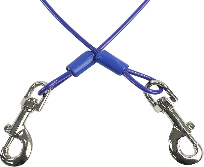 BV Dog Tie Out Cable 25 Feet - Heavy Duty Dog Lead Up to 60 Pounds - Reflective & Rust-Free with Quick Release Swivel Clips & 360° Rotating Clasp - Tangle-Free Dogs Runner for Yard (Blue, Pair)