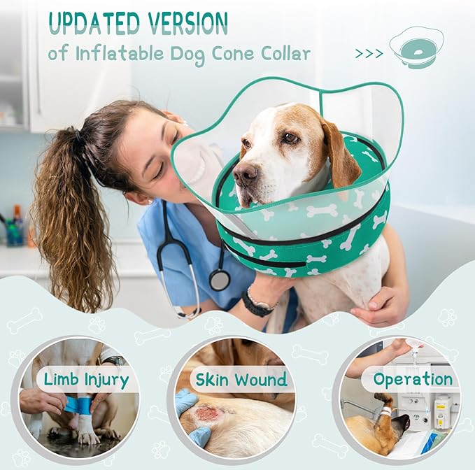 Supet Raised Inflatable Dog Cone Collar to Stop Licking, Soft Dog Cone Alternative After Surgery, Pet Neck Donut Collar for Small Medium Large Dogs
