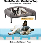Veehoo Elevated Dog Bed with Bolster Cushion, Fluffy Plush Dog Couch Beds for Small Dogs, Cats, Washable Raised Pet Cot with Non-Slip Feet for Indoor or Patios Use, 30 x 20 Inches, Grey