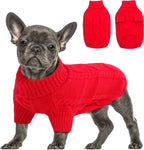 Queenmore Small Dog Pullover Sweater, Cold Weather Cable Knitwear, Classic Turtleneck Thick Warm Clothes for Chihuahua, Bulldog, Dachshund, Pug (Red, X-Small)