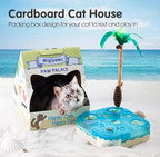 Migipaws 7-in-1 Interactive Cat Toy Motion Activated Indoor Playset with Automatic Pop Bounce Cat Ball, Feather Palm Tree Wand, Catnip Ball & Self-Grooming Cardboard House Rechargeable