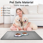 39.4"x29.5" Largest Pet Food Mat, Silicone Dog Mats for Food and Water, Nonslip Pet Feeding Mats for Floors,Dog Cat Bowl Mat with Raised Edges, Gray White