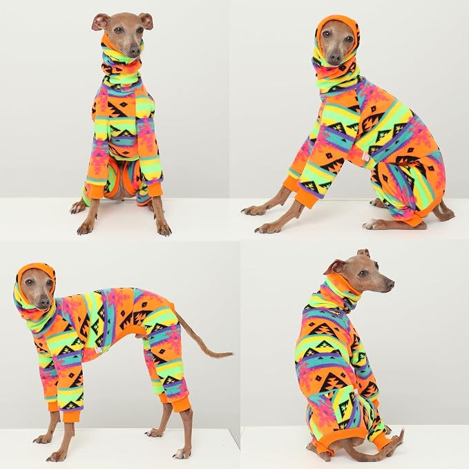 D Doggy Star Italian Greyhound Sweater Turtleneck Outfit Nordic Fleece Onesie Clothes Whippet for Dog Coat (2XL,Orange Nordic)