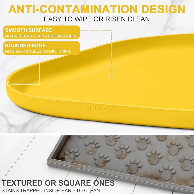 SMILOOL Silicone Pet Food Mat with Raised Edge for Food and Water Bowl, Dog Feeding Mats, Cat Food Trays for Floor Waterproof, Rubber Tray for Dogs and Cats, 19 x 12 x 0.7 Vivid Yellow