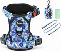 Petmolico No Pull Dog Harness Set with Leash Attachment Easy Control Handle Reflective Vest Small Breed, Puppy Vest and Leash Set with Poop Bag Holder, Small - Blue Daisy