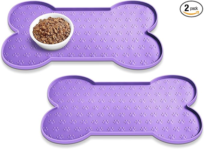 PWTAA Dog Food Mat Anti-Slip Silicone Dog Bowl Mat Thicker Pet Placemat Waterproof Cat Feeder Pad with Raised Edge Puppy Kitten Feeding Mats Suitable Small Medium-Sized Dogs Cats Eating Tray - 2PCS