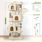 Globlazer F66 Corner Cat Tree, 66in Multi-Level Climbing Tower, Beige | Kitty Condos Cat Scratching Tower for Indoor Multiple Cats with Large Platform, 3 Cat Caves, Hanging Basket