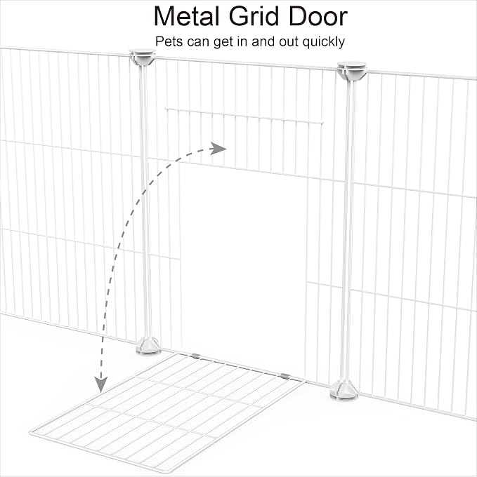 Pet Playpen, Small Animal Cage DIY Wire Fence with Door 15 Panels, White | Portable Yard Fence for Indoor or Outdoor, for Small Animal, Puppies, Kitties, Bunny, Guinea Pigs, Turtle