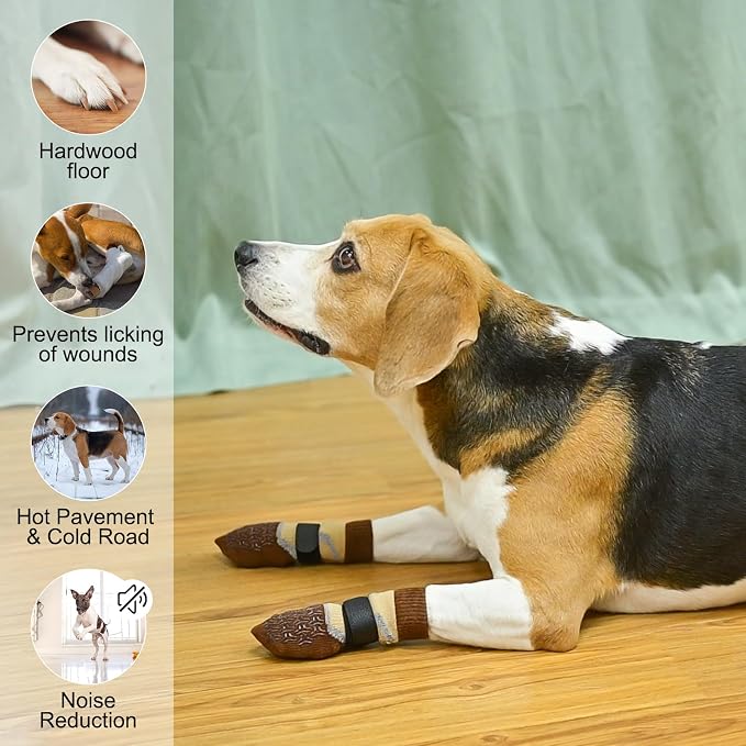 BEAUTYZOO Dog Socks to Prevent Licking Paws for Hardwood Floors Anti Slip, Dog Shoes Booties for Hot/Cold Pavement,Grippy Boots & Paw Protectors Traction Control for Small Medium Large Senior Dogs